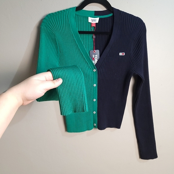 Tommy Hilfiger NWT Blue & Green Preppy Long Sleeve Button-Up Cardigan Sweater LG - Picture 9 of 11